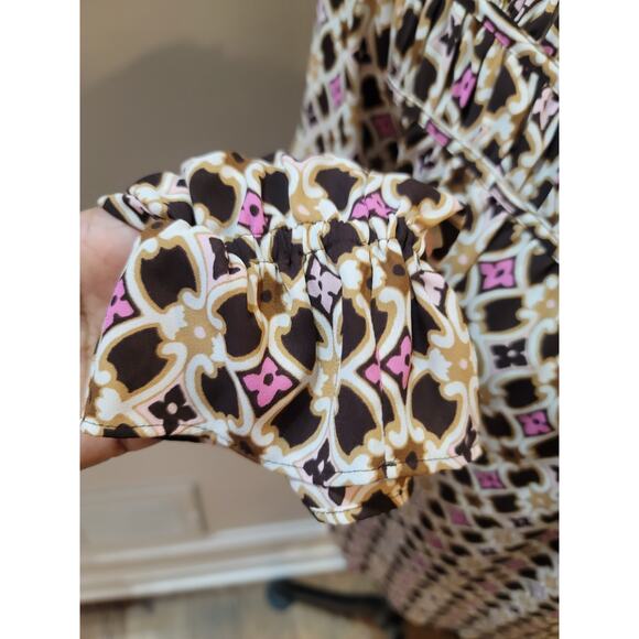 Loft Blouse Women's Size XS Multicolor Geometric Print Long Sleeve Keyhole Top - Picture 6 of 11